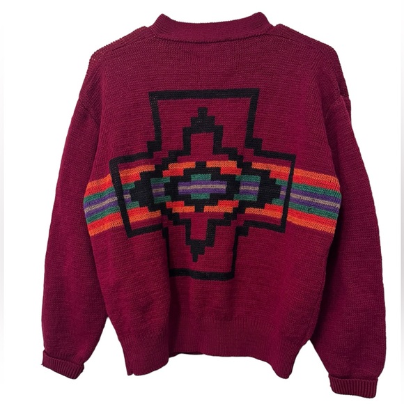 Pendleton Vintage Red Wool Cardigan Western Aztec Size Medium Sweater - Picture 2 of 14